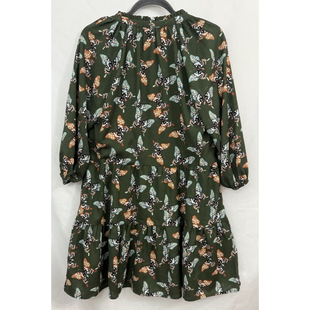 Adelyn Rae Green Butterfly Dress 3/4 Sleeve Pockets Womens Size M - Picture 2 of 9
